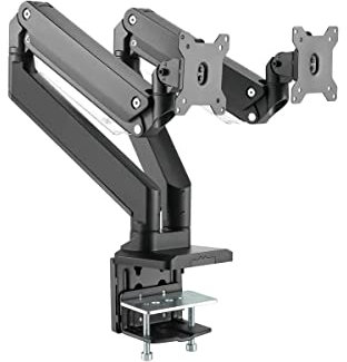 Monoprice Heavy-Duty Dual-Monitor Full-Motion Adjustable Gas-Spring Desk Mount for 15 to 34 Inches Monitors, Desk Edge‑Clamp, Fits 2 Screens - Workstream Collection