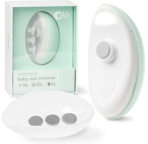 Olababy Rechargeable Electric Baby Nail Trimmer | Newborn Nail Clipper | Electronic File for Babies | Infant/Toddler Nail Grooming Kit | Portable Manicure Essentials | LED Light Fingernail Cutter Set