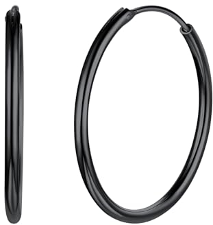 Silvora Basic Damen Creolen Ohrringe 30mm Creolen Hoop Kreis 925 Silber Kleine Runde Kreis Ohrschmuck Ohrringe Schwarz Geschenke für Damen Frauen Mädchen