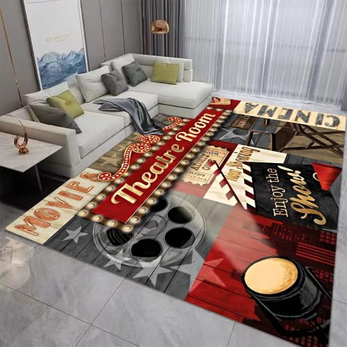 Vintage-Heimkino-Teppiche, Rot, Kino-Teppich, Heimdekoration, Bodenmatte, rutschfest, Teppich, Fußmatte, Fußmatte, Filmzimmer, Dekoration für Wohnzimmer, Schlafzimmer, Badezimmer, 1,5 m x 2,8 m