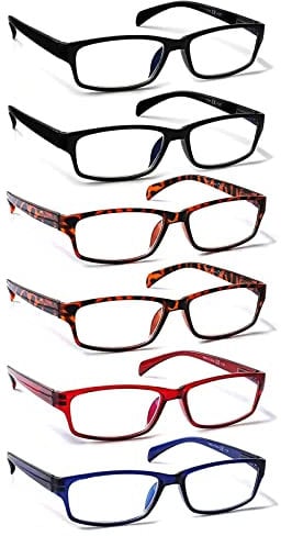 Kerecsen 6 Pack Fashion Reading Glasses for Women Men Blue Light Blocking Anti UV Readers with Spring Hinge