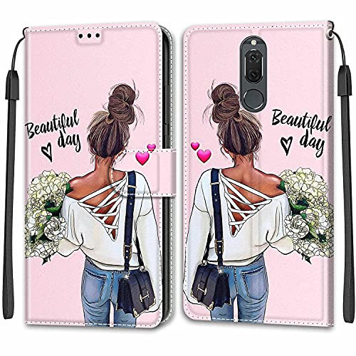 Feyten Coque Huawei Mate 10 Lite, Etui Huawei Mate 10 Lite, Étui Housse en Cuir Antichoc Flip Case Fonction Support Housse avec Fentes de Cartes Magnétique Portefeuille Protection Case (Fille)