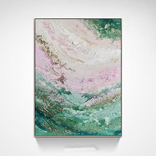 Acrylbilder Auf Leinwand Handgemalt, Grün Rosa Textur Farbabstimmung Minimalistische Moderne Abstrakte Kunstwerke Rahmenlose Original Handgemalte Ölgemälde Auf Leinwand Wandkunst Für Wohnzimmer