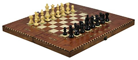 Jeu d'échecs et de backgammon rural en palissandre ébène 50,8 cm