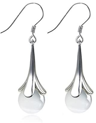 Lange Ohrringe aus 925er Silber, Blume, Maiglöckchen, baumelnde Hängeohrringe, Sterling Silber, Zirkon