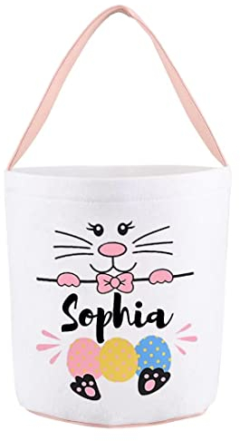 Liskanap Personalisierter Osterkorb mit Name Osterkörbchen, Benutzerdefinierte Ostern Hase Korb für Kinder Jungen Mädchen, Customized Süßigkeiten Ostereierjagd Segeltuch Tasche