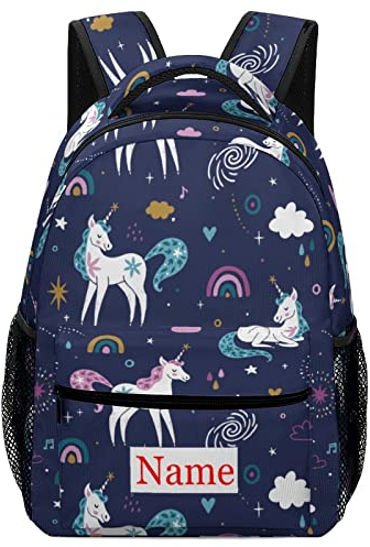 Mraxovid Sac à dos personnalisé avec nom personnalisé pour enfants, sac d'école, sac à dos avec sangle de poitrine, Sac à dos licorne-4
