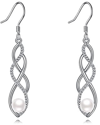 Perle Ohrringe für Damen 925 Sterling Silber Irischer Keltischer Knoten Ohrhänger Schmuck Geschenke