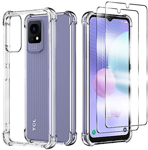 Cover Compatibile per TCL 405 / TCL 406 / TCL 408 con 2 Pellicola Vetro Temperato, Morbido Silicone ed Antiurto Protettivo Bumper TPU Gel Smartphone Custodia Case - Trasparente