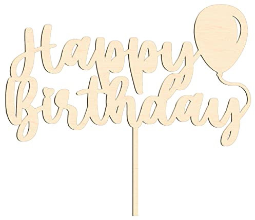 Alsino Persönlicher Cake Topper für alle Anlässe - Hochzeit, Geburtstag, Taufe, Geburt, Kommunion, Konfirmation - aus nachhaltigem Holz, (LA-65) Happy Birthday Luftballon