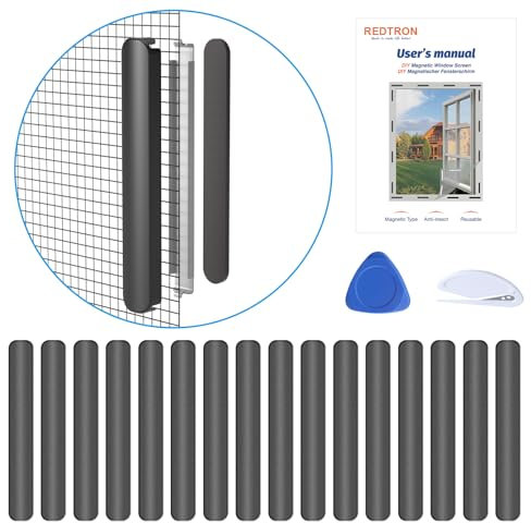 REDTRON 16 PCS Magnetic Strips, Self-Adhesive Magnetic Strips for Fly Screens Window, Universal Window Screen Magnetic Buckle, Magnets Set Fixing for Mesh Curtains, Insect Net, Grey, Style 1