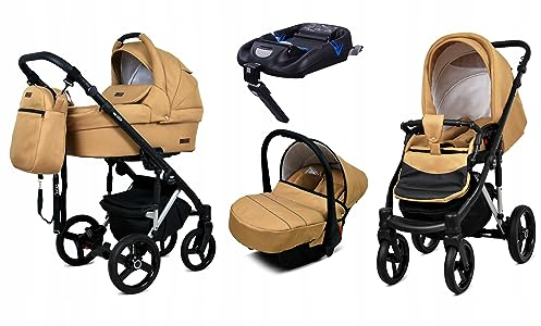 BabyLux® Kinderwagen Set 4 in 1 - UZO - incl. Babywanne, Buggy Sportsitz, Auto-Babyschale, ISOFIX-Basisstation - Autositz - Kinderwagenset - Kombikinderwagen mit Wickeltasche usw.