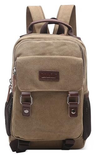 DEEVORCA Fashion Canvas Backpack Men Rucksack for 10.9 inch iPad Multiple Pockets Shoulder Bag Convertible Chest Bag Casual Work Travel Daily Camping Holiday Vintage Knapsack Mens Daypack Khaki