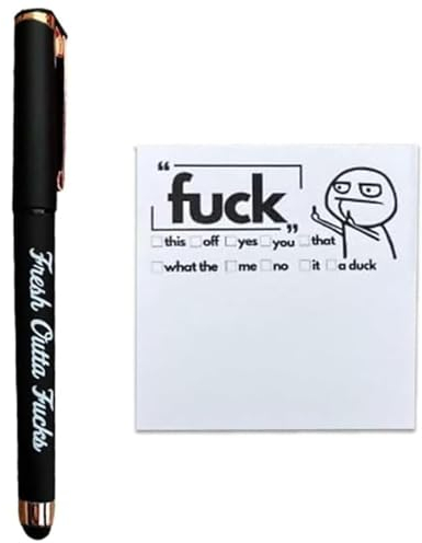 Bafiwu Fresh Outta Fucks Pad and Pen, Funny Pens and Sticky Notes Office Supplies, Desk Accessories for Friends, Funny Christmas Gifts for Men Women (Black, 1 count, 2 inches x 2 inches)