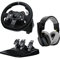 Logitech G G920 Driving Force Racing Wheel and Floor Pedals + A10 Gaming Headset Gen 2 Wired Headset - Over-ear gaming headphones with flip-to-mute microphone, Xbox Series X|S, Xbox, PC, Mac - Black