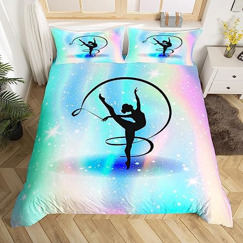 Homewish Bettbezug, 140 x 200 cm, Gymnastik für Mädchen, Bettwäsche, für Gymnastik, Turner, Geschenk für Mädchen und Frauen, Bettwäsche-Set Regenbogen, Farbverlauf, Galaxie, weich