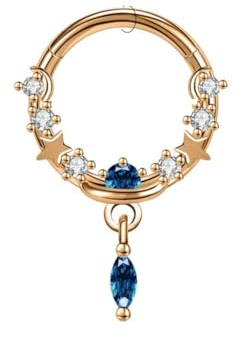 Nasenringe Für Unisex – Geometrischer Kreis Mit Eingelegtem Diamanten, Blauer Wassertropfen-Anhänger, Kleine Knorpel-Nasenlippenringe Für Frauen, Nahtloser Nasenstecker, Nasenring, Reifen, Lipp