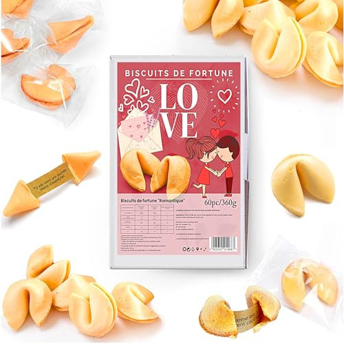 D&D Fun Cookies biscuits de fortune compliments de blanc 60 biscuits boîte 360g COMPLIMENTS, ROMANTIQUE, action de grâce végétalienne, petits cadeaux pour la famille, les amis et les collègues