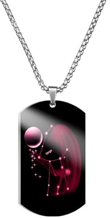 Caimeytie Halskette für Herren,Halskette Edelstahl männer,Sternzeichen anhänger,Kette konstellation,Astrologie Kette,60CM,Geschenk für Männer,Erkennungsmarke,Jungfrau