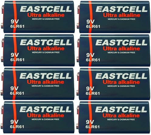 EASTCELL 6LR61 MN1604 PP3 9V Alkaline, 8 Blockbatterien für Rauchmelder | 8 EASTCELL 6LR61 Alkaline-Batterien mit 9V für Rauchmelder, Mikrofone, Messgeräte.
