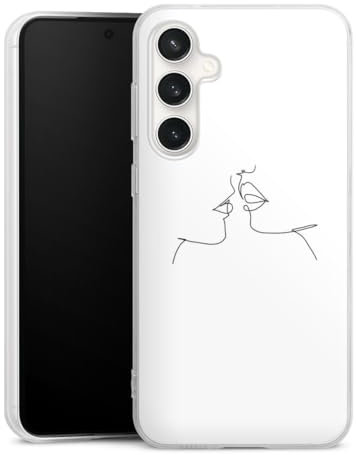 DeinDesign Silikon Hülle kompatibel mit Samsung Galaxy S23 FE Case transparent Handyhülle Kussmund Line Art Liebe