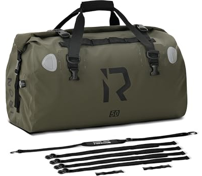 BORLENI Borsa da Moto Impermeabile 50L – Borsa Sella Posteriore con chiusura rolltop, cinghie rapide & sistema MOLLE, borsone da viaggio per touring, campeggio & outdoor