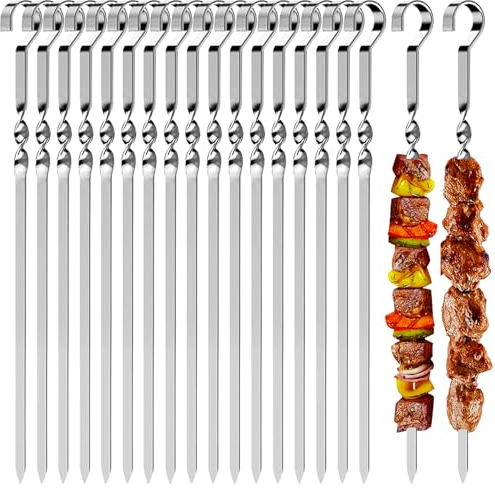 Atuoxing Schaschlikspieße, Grillspieße aus Rostfreiem Edelstahl, 24 Stück Kebab Spieße con 2 Kostenlose Ölpinsel für Lagerfeuer Oder Grillschale