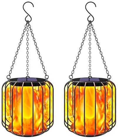 Hzitcigm Solarlampen für Außen, 2 Stück Garten Solarleuchten Metall Hängend Solarlaterne IP54 Wasserdicht Gartenleuchten Solar Laterne für Außen Garten Deko Lampen für Draußen Balkon, Auto Aus/Ein