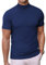 COOFANDY Men's Mock Turtleneck T Shirts Short Sleeve Knitted High Neck Tee for Men Plain Bussiness Tops Navy Blue M