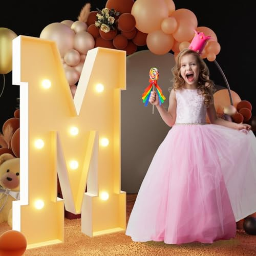 Letras de marquesina con luz cálida, luces LED grandes del alfabeto, control remoto, decoración romántica para boda, San Valentín, cumpleaños, 100 cm, M