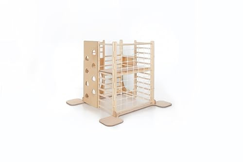 HOMEforDREAMS Holz Montessori-Inspirierter Quadratischer Kletterturm für Kleinkinde: Faltbarer Indoor-Spielplatz mit Zubehörbrettern (Naturholz, Mit Innenbrett)