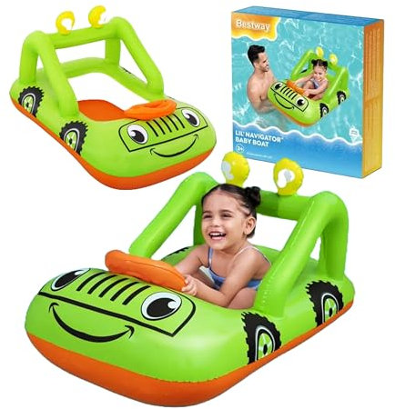 Pool Inflatables Swimming Floats for Children - Car Design Baby Navigator Boat Swimming Pool Outdoor Toys. Inflatable Boat Pool Float with Topline Card. Great for Birthday Gifts, Garden Games