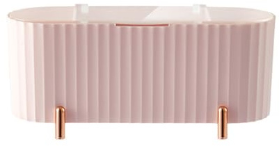 BBTISG Makeup Storage Organiser with Clear Lid, 3 Compartments Desktop Cosmetics Storage Box Dust-proof Makeup Jewelry Organizer for Dresser, Bathroom and Office (Pink)