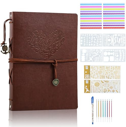FINEASY Fotoalbum Selbstklebend, Fotoalbum Scrapbook Album, Leder Scrapbook Fotobuch zum Selbstgestalten, DIY Vintage Fotobuch (Braun - Liebe)