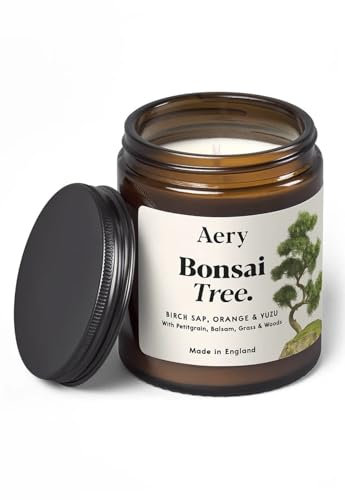 Aery Botanical Bonsai Tree Glass Jar Soy Wax Candle - Birch Sap, Orange & Yuzu with 100% Plant Based Wax & 30 Hour Burn Time