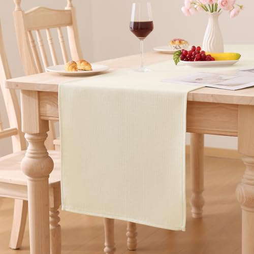 Smiry Leinenoptik Tischläufer, Beige, 40 x 180 cm | Lotuseffekt, Abwaschbar, Wasserabweisend, Modern Dekoration für Küche Party