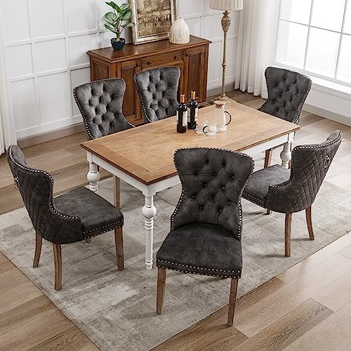 Rtopsu Esszimmerstühle Essstühle 6er mit Hoher Rückenlehne, Modern Küchenstuhl Stuhl Polsterstuhl mit Armlehnen, Loungesessel aus Samt für Lounge Wohnzimmer Esszimmer, 95x64x53.5 cm, Grau
