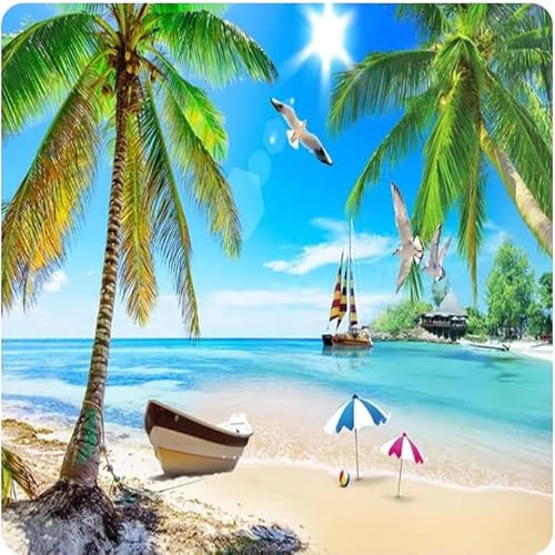 Papier Peint Panoramique Plage bord de mer cocotiers,400 x 280 cm,Poster Geant Mural, pour Salon Chambre d'enfants restaurant Décoration Murale