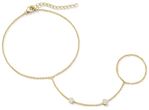 Armband Damen Gold, 14K Vergoldet Edelstahl Hypoallergenic Stapelbarer Gold Armbänder Wasserfester Verstellbar Ring Handkette Büroklammern Kubanische Zirkonia Armbände Schmuck Geschenk für Frauen