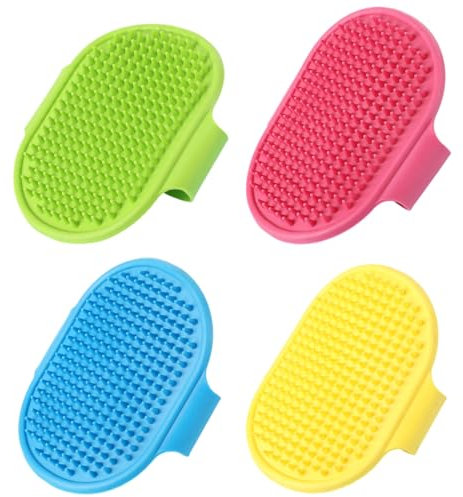Lot de 4 brosses de bain pour chien et chat, Brosse de massage pour animaux de compagnie, douche pour animaux de compagnie réglable avec poignée en anneau,Peigne pour le nettoyage et le soin des