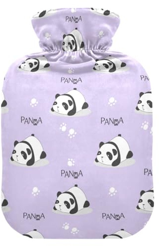 Hot Water Bottle with Cover, Panda Paw Print 2L Leakproof Hot Water Bag for Hand Feet Warmer, Neck, Shoulder, Back, Muscle Pain Relief, Cold Compress