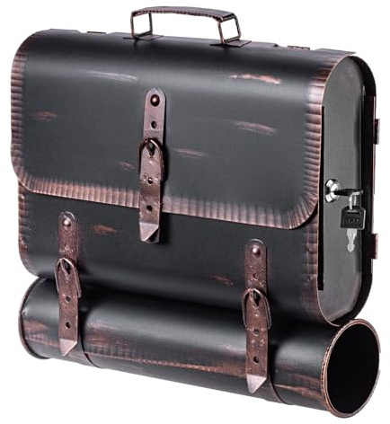 Stelling® BRIEFKASTEN Handarbeit Antik Kupfer - Silber - Bronze - Gold Look Tasche Ranzen Zeitungsrolle Farbe: Schwarz-Kupfer | Entnahme: Rechts