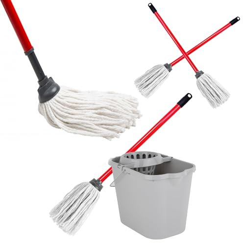 Home Office & Commercial Use Super Absorbent Cotton Floor Mop Head With Handle For Cleaning Hard Floors (Cotton Mop, Handle & Bucket, Pack Of 1)