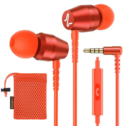 LUDOS OMNITONE Auricolari In-Ear Cuffie, Cuffiette con Filo e Microfono, 5 Anni di Garanzia, Cuffie Isolamento Acustico, Cuffiette Cellulare, Jack 3,5 mm per iPhone, Apple, Samsung, Huawei - Corallo