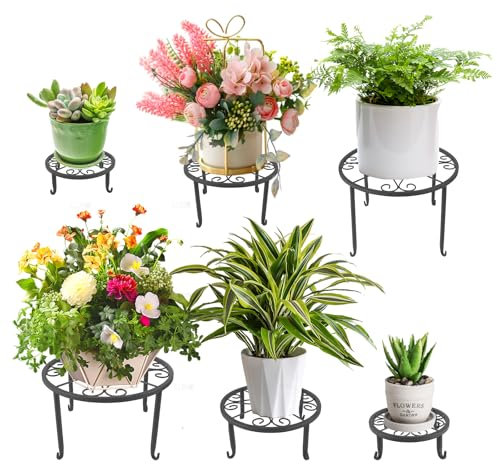 6 Pack Outdoor Plant Stand, Heavy Duty Metal Plant Rack Indoor, Flower Stand Indoor Outdoor, Rust Proof Iron Planter Stands, Multi-Size Metal Plant Rack, Garden Flower Pot Stands for Plants Home Patio