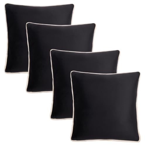 OHS 4 Pack Cushion Covers Matte Velvet Piped Edge, Ultra Soft Velvet Decorative Throw Pillowcases with Invisible Zipper For Sofa Bed Livingroom, Monochrome-45x45cm