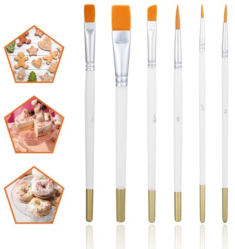Tyqour Lot de 6 pinceaux à gâteau pour peinture acrylique, pinceaux de peinture pour gâteaux, biscuits, desserts, sucre blanc