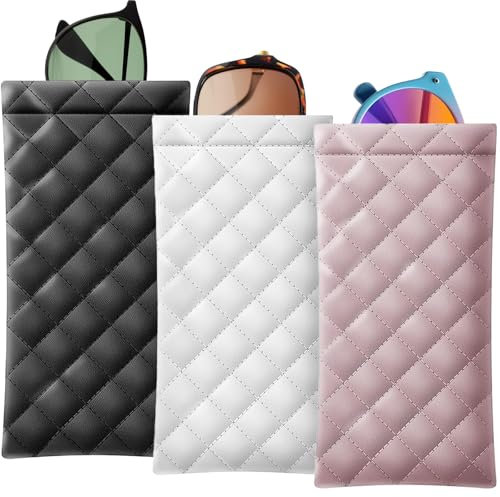 Liufuan 3 Pcs Soft Glasses Case for Women and Men, Portable Slim Soft Glasses Pouch Squeeze Top to Open Leather Sunglasses Case Eyeglasses Case Protective Glasses Holder