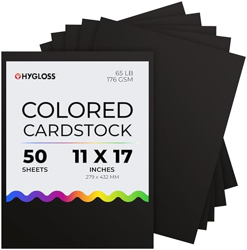 Hygloss Schwarzer Karton – 27,9 x 43,2 cm, 50 Blatt, 29,5 kg/176 g/m², lichtbeständig, säurefreies Farbkartonpapier