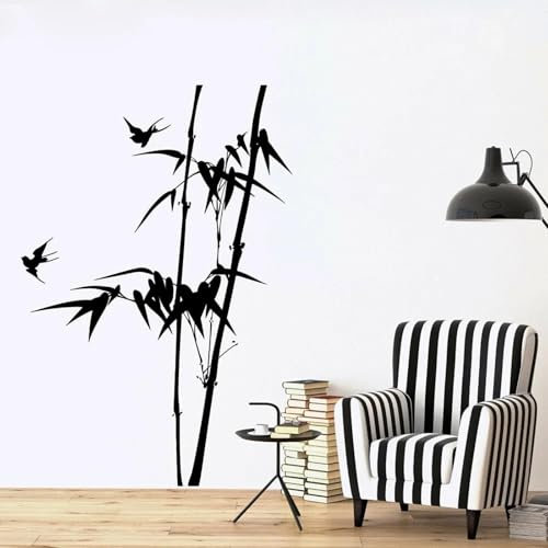 LUXINSHISU Autocollant mural créatif branches de bambou oiseau chambre à coucher canapé arrière-plan autocollant mural décoratif maison salon plantes naturelles